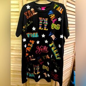 Queen of Sparkles Y'all All Over Short Sleeve Graphic Tee Dress.